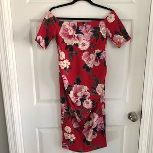 Red Floral Maternity Midi Dress